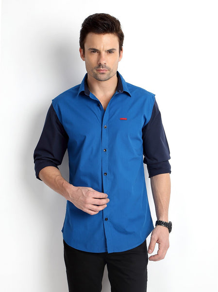 Rodid Men's Solid Casual Blue Shirt